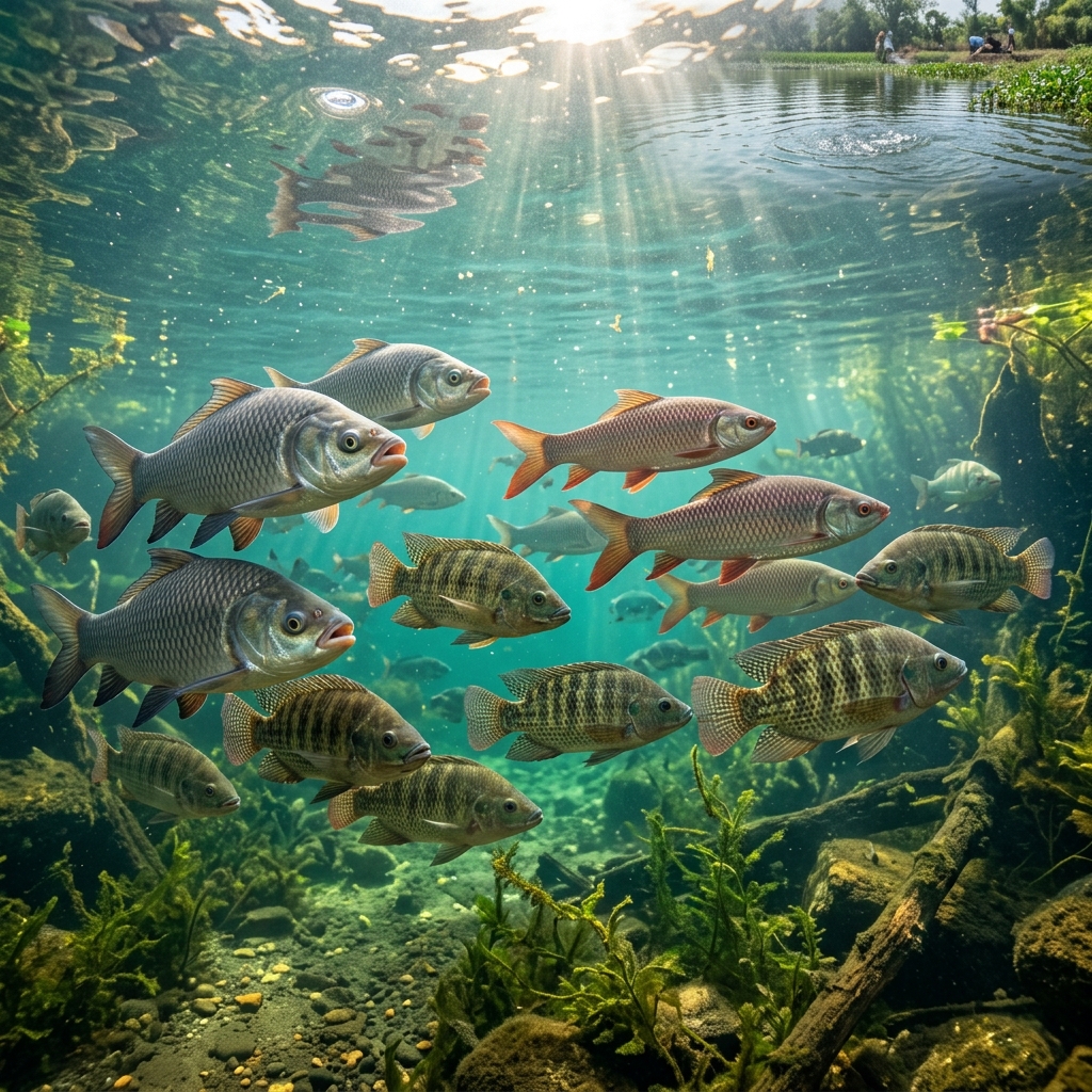 Lake & Carp Fish (ஏரி, கண்டை மீன்)